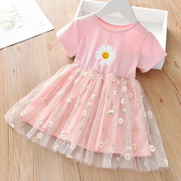 Лятна рокля за момичета с цветна щампа и тюл