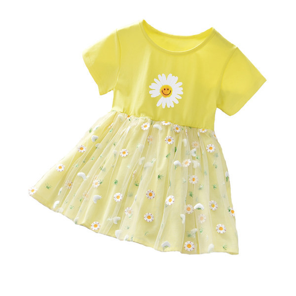 Лятна рокля за момичета с цветна щампа и тюл