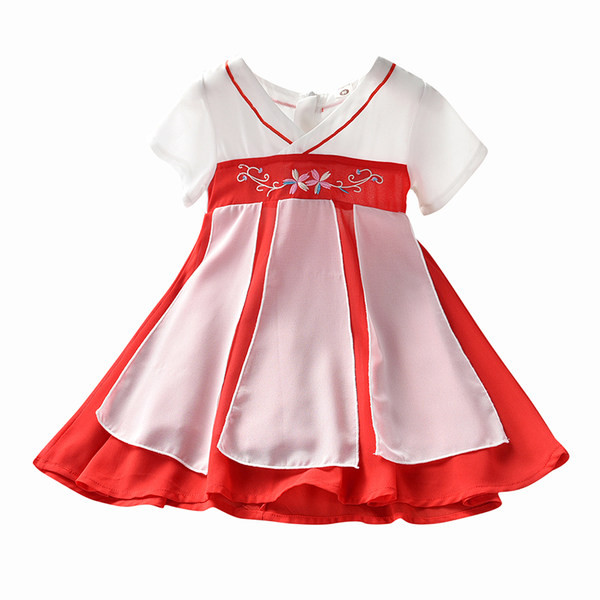 Vaikiška suknelė su V formos iškirpte ir siuvinėjimu