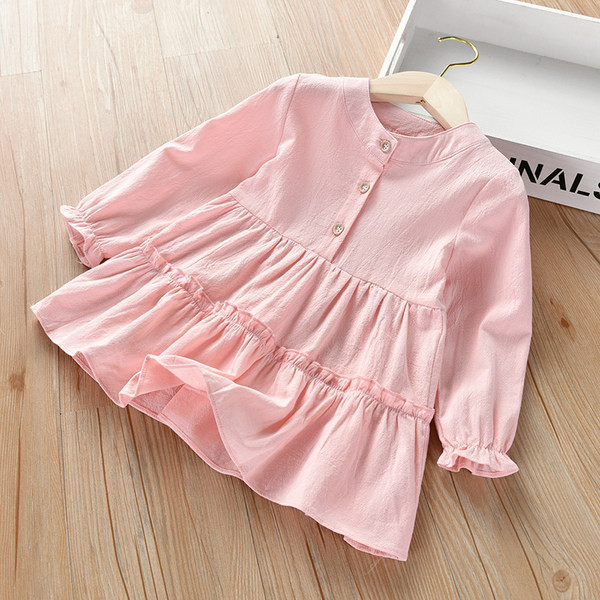 Детска рокля с копчета в бял и розов цвят 