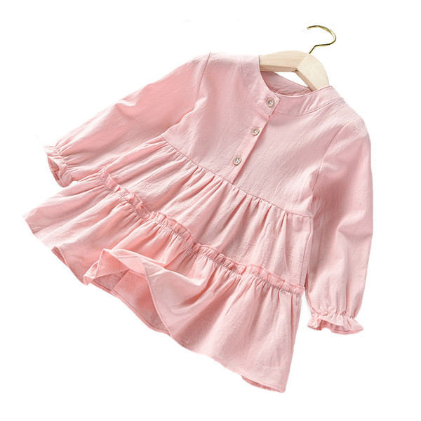 Детска рокля с копчета в бял и розов цвят 