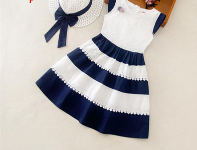 Kék és rózsaszín ovális nyakkivágású gyerekruha