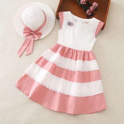 Kék és rózsaszín ovális nyakkivágású gyerekruha