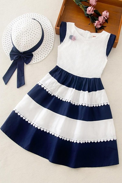 Kék és rózsaszín ovális nyakkivágású gyerekruha