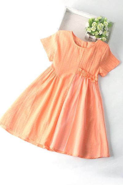 Gyermek szabású ruha rövid ujjal - narancssárga színű