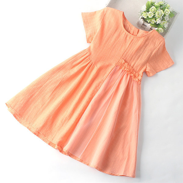 Gyermek szabású ruha rövid ujjal - narancssárga színű