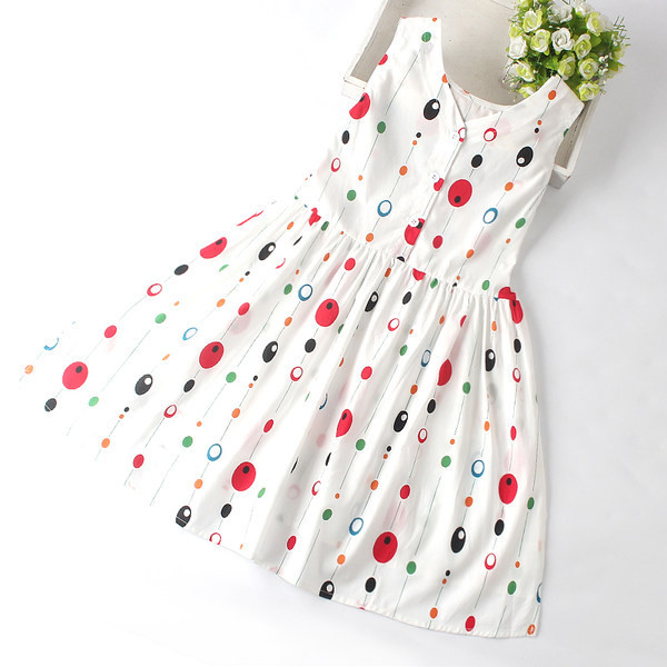 Laiade rihmade ja värvitrükiga puuvillane suvine kleit