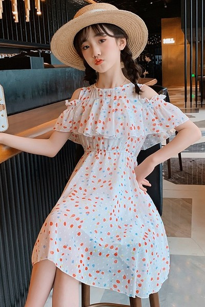 Moodne paljaste õlgadega šifoonist kleit tüdrukutele