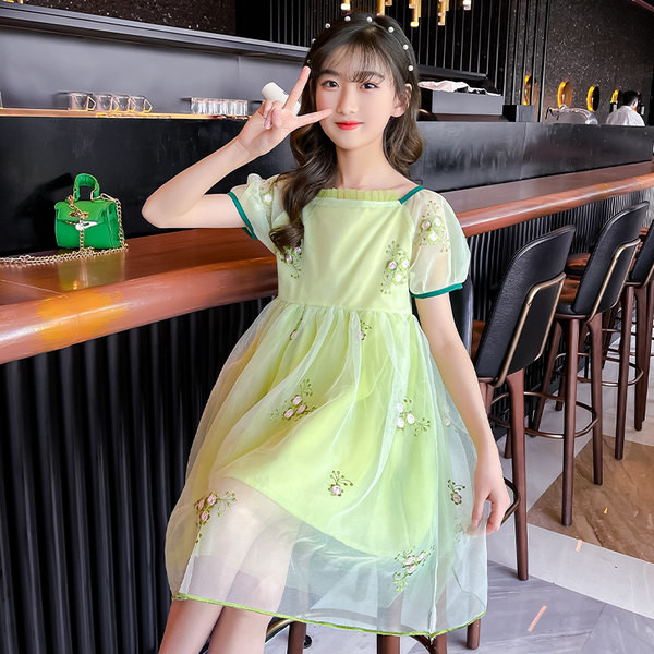 Lühikeste varrukate ja tikandiga lastekleit