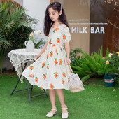 Детска разкроена рокля с флорален десен за момичета