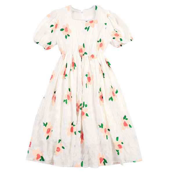 Детска разкроена рокля с флорален десен за момичета