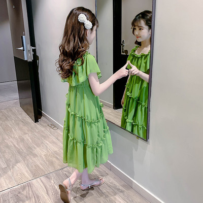 Női hosszú ruha csupasz vállakkal, piros és zöld színben