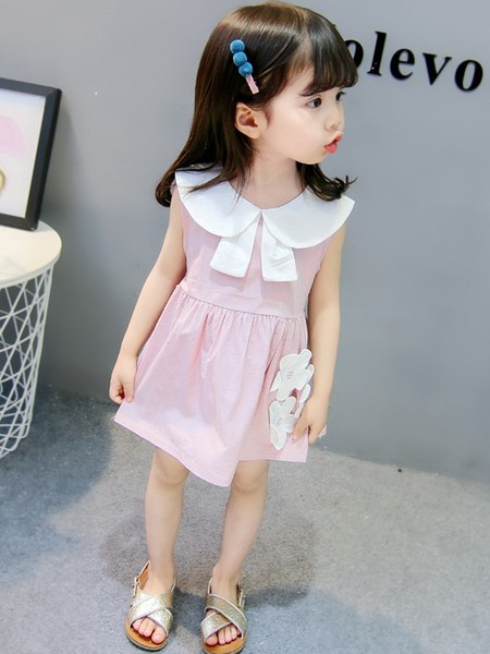 Детска рокля в три цвята с цветя 