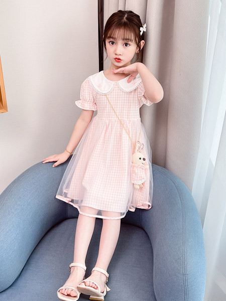 Изчистен модел детска рокля за момичета с къс ръкав