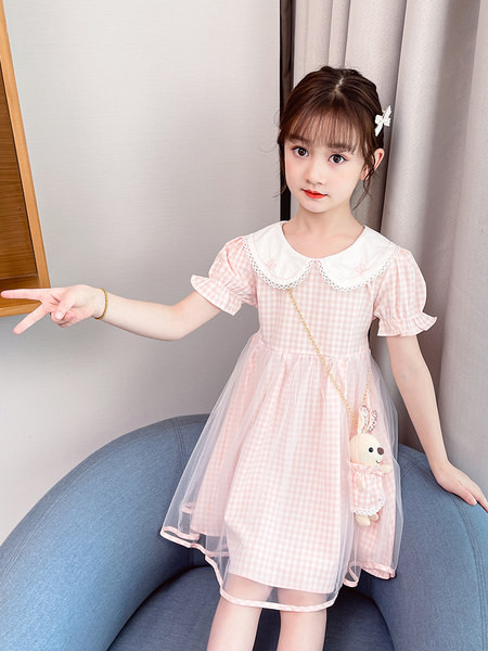 Изчистен модел детска рокля за момичета с къс ръкав