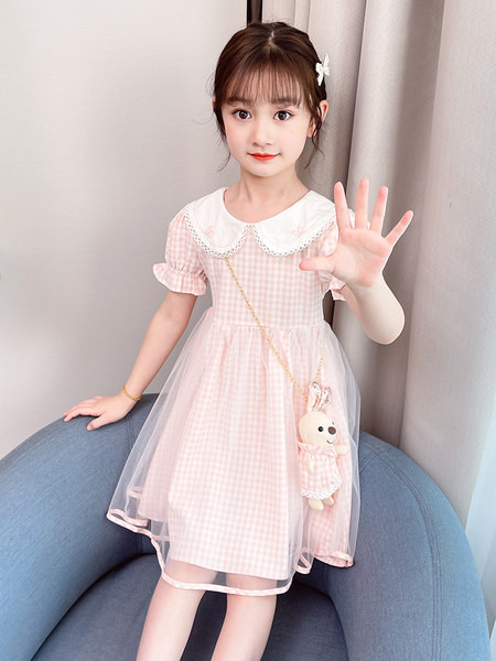 Изчистен модел детска рокля за момичета с къс ръкав