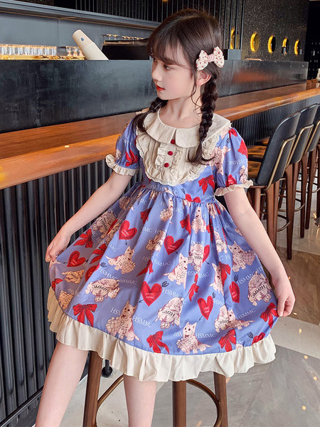 Детска рокля в два цвята в син и розов цвят 