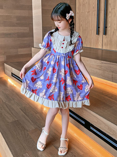 Детска рокля в два цвята в син и розов цвят 