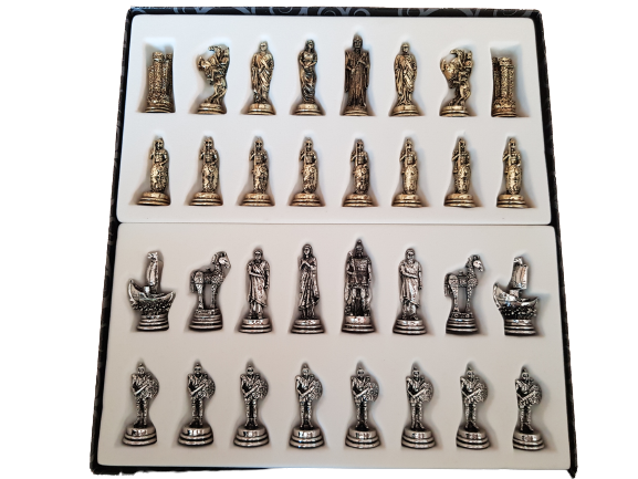 Шах , Гръци и Тооянци, Метален, Бял/Черен, 33х33 СМ