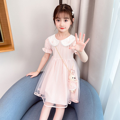 Laste ruuduline klassikalise kraega kleit