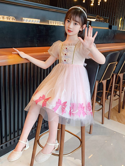 Παιδικό φόρεμα με τούλι και κοντό μανίκι σε δύο χρώματα