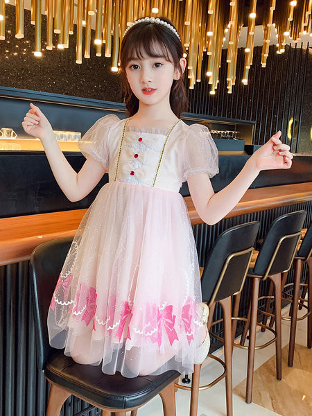 Детска рокля с тюл и къс ръкав в два цвята