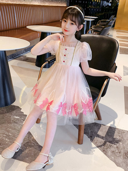 Детска рокля с тюл и къс ръкав в два цвята