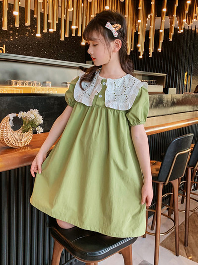 Свободен модел детска рокля за момичета с овално деколте 