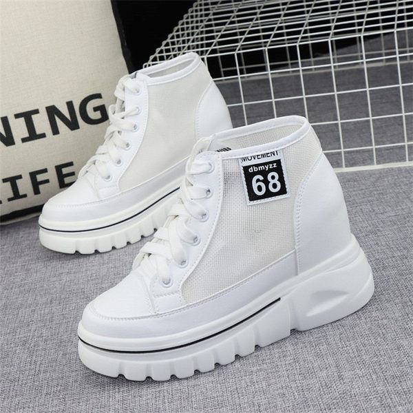 Fehér női tornacipő hálóval és nyakkendővel