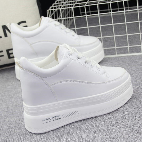 Γυναικεία ψηλά sneakers με ψηλή σόλα - λευκό χρώμα