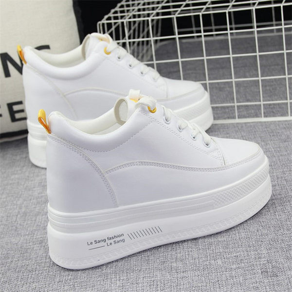 Γυναικεία ψηλά sneakers με ψηλή σόλα - λευκό χρώμα