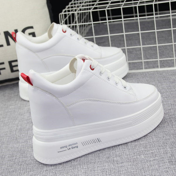 Γυναικεία ψηλά sneakers με ψηλή σόλα - λευκό χρώμα