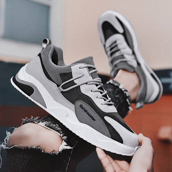 Модерни мъжки маратонки с равна подметка -сив и бежов цвят