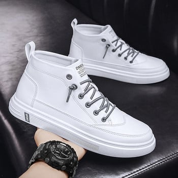 Ανδρικά δερμάτινα ψηλά sneakers με επίπεδη σόλα