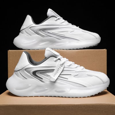 Ανδρικά sneakers σε τρία χρώματα και κορδόνια σε λευκό χρώμα