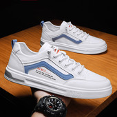 Спортни мъжки обувки от изкуствена кожа -бял цвят