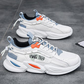 Мъжки дишащи маратонки от еко кожа с емблема и надпис 