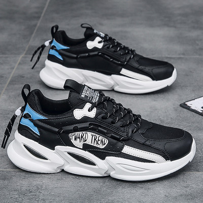 Мъжки дишащи маратонки от еко кожа с емблема и надпис 