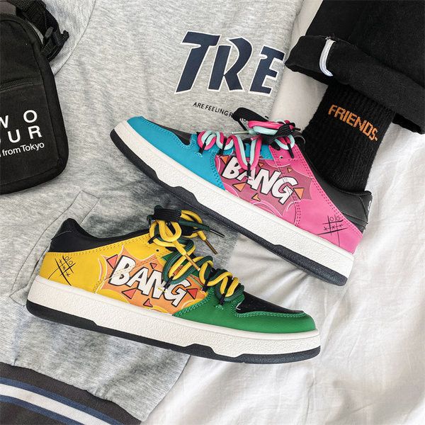 Мъжки цветни кецове от еко кожа с връзки