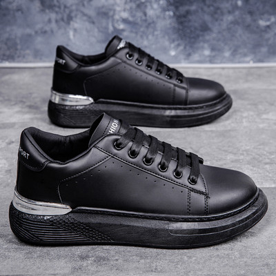 Мъжки кецове от еко кожа с надпис и висока подметка 