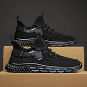 Мъжки текстилни маратонки в черен цвят и връзки 