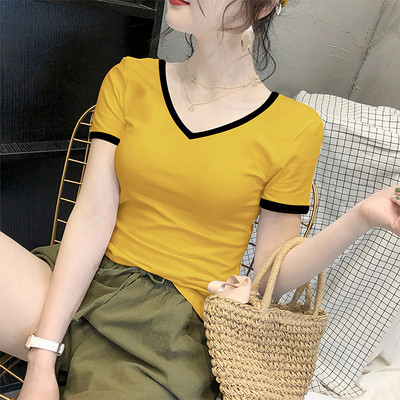 Vienspalviai medvilniniai marškinėliai su špicine iškirpte