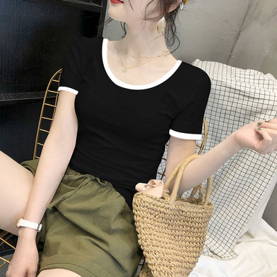 Дамска изчистена тениска с къс ръкав и овално деколте