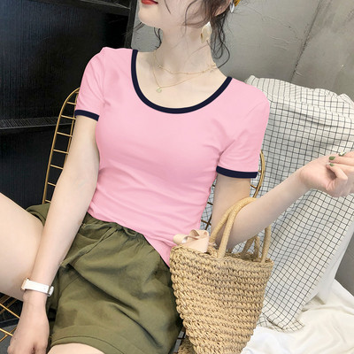 Дамска изчистена тениска с къс ръкав и овално деколте