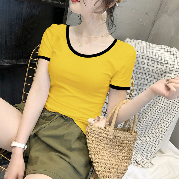 Дамска изчистена тениска с къс ръкав и овално деколте