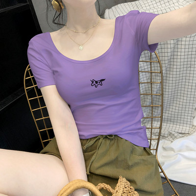 Ежедневна дамска тениска с овално деколте и къс ръкав -няколко цвята
