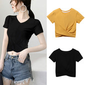 Paprasti marškinėliai su špicine iškirpte ir trumpomis rankovėmis