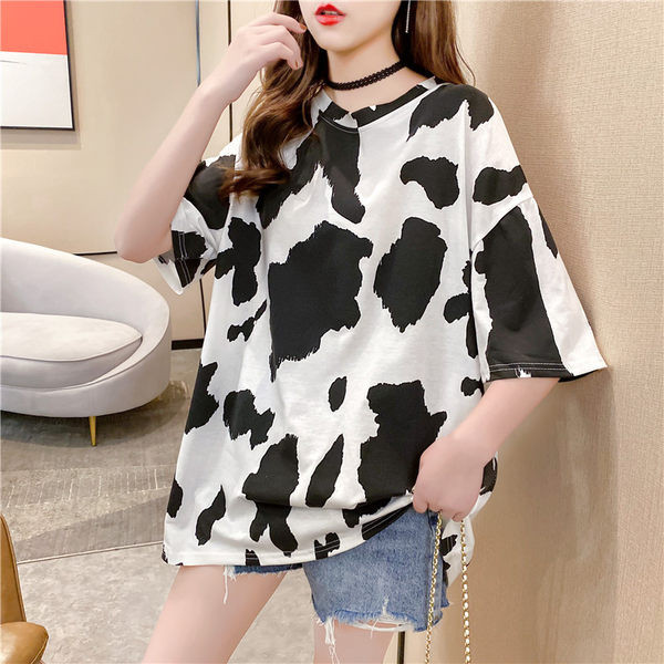 Широка лятна тениска с животински принт