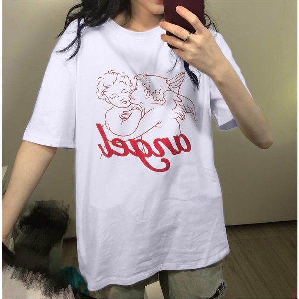 Нов модел дамска тениска с щампа -бял и розов цвят