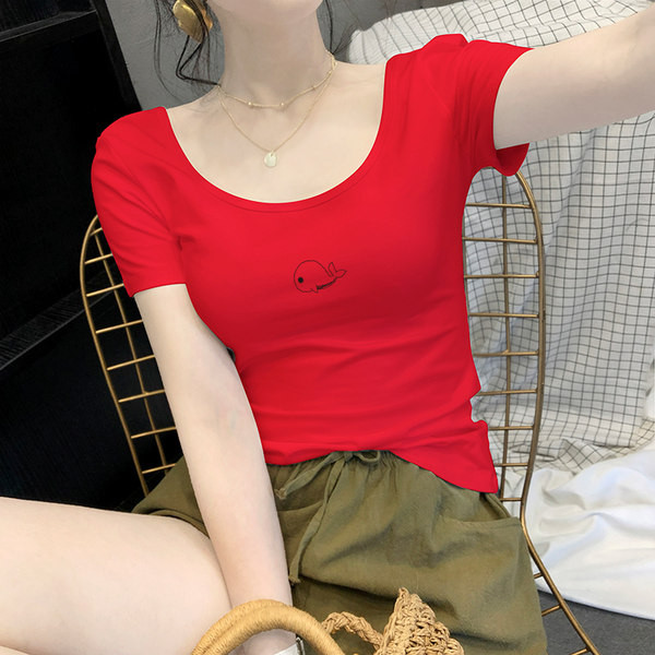 Едноцветна тениска с къс ръкав и щампа